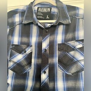 RERUN BLUE PLAID LONG SLEEVE SHIRT LARGE